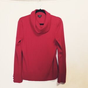 Talbots M Sweater Cranberry Red Merino Wool Cowl Neck Lightweight Classic Preppy